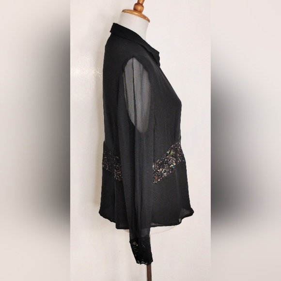 EDWARD SILK CHIFFON BLOUSE WITH EMBELLISHED WAIST BAND - Picture 6 of 11